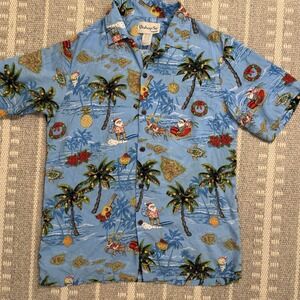 Vintage Hawaiian Shirt Toes On the Nose Santa Surfing Camp Pocket Small